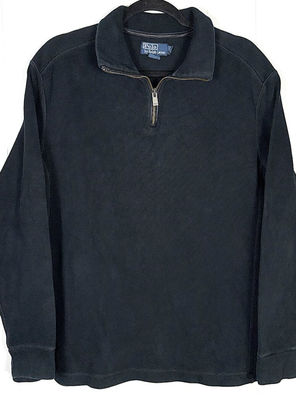 VTG 90's Polo Ralph Lauren Black Estate Rib 1/4 Zip Pullover Cotton Sweater XL
